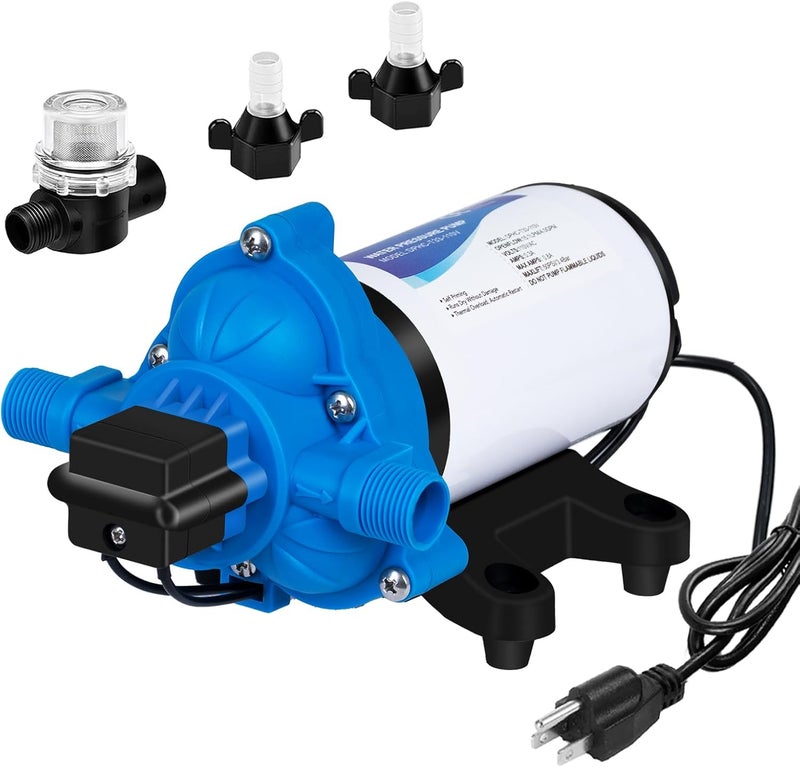 DC HOUSE 110V RV Camper Water Pressure Diaphragm Pump, 4GPM 50PSI 33-Series, On Demand Fresh Water Pump with Pressure Switch for Bathroom Shower Kitchen Sink, Food Truck & Marine Use - Image 1